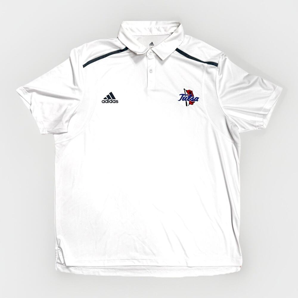 University of Tulsa Adidas White Polo Shirt Mens 2XL Tulsa Golden Hurricane